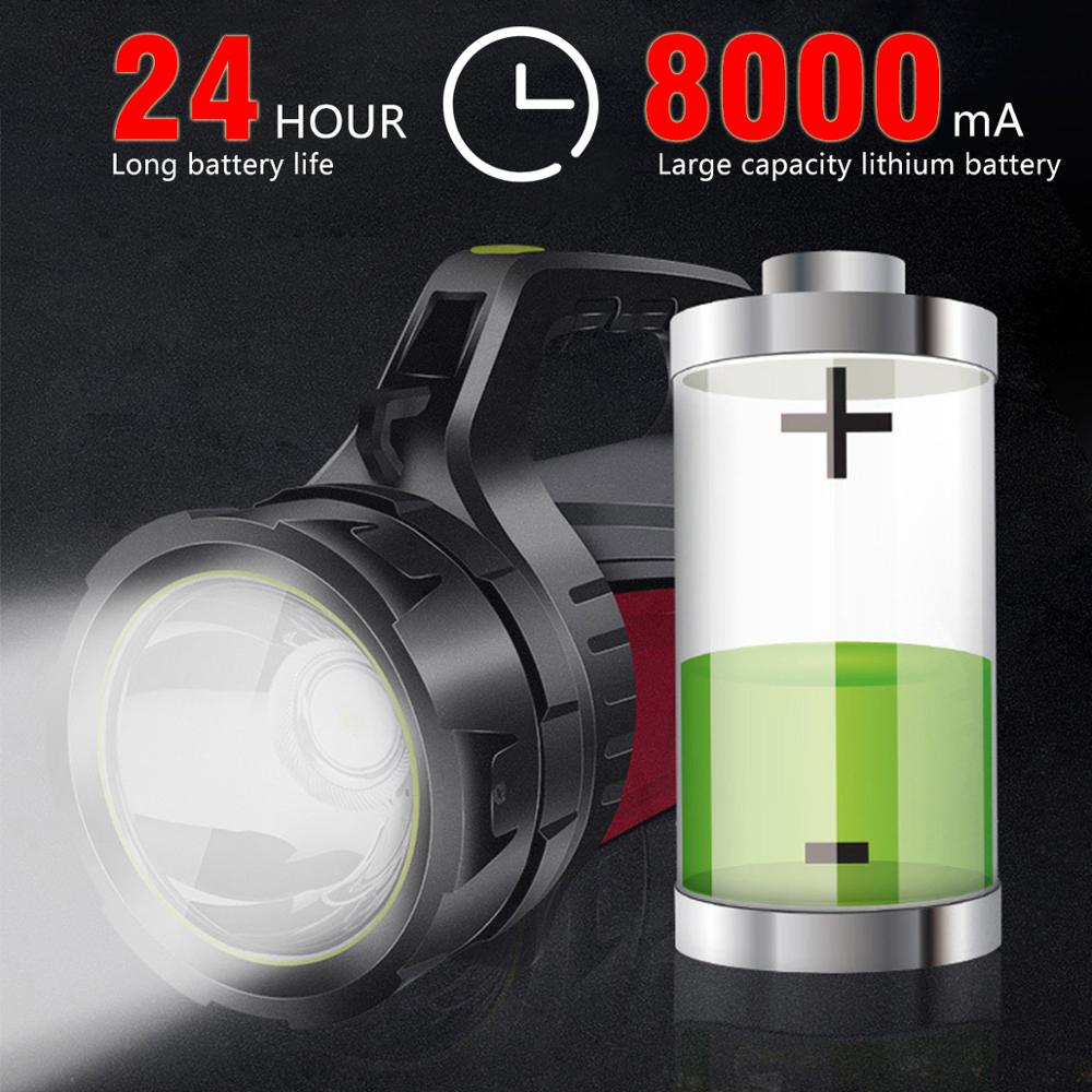 200W Portable Spotlight Long Battery Life Searchlight Rechargeable Flashlight Waterproof Torch Lantern Camping Lamp Light