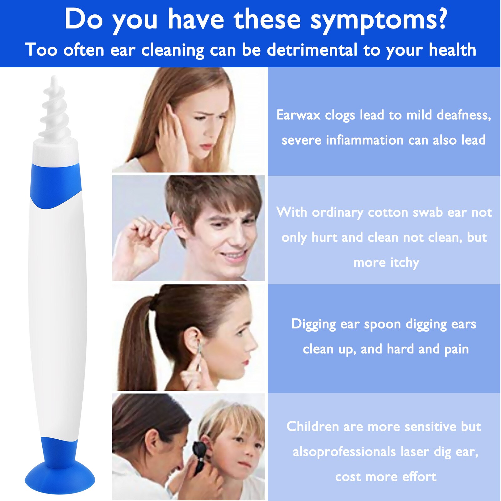 Earpick Spiral Ear Wax Earwax Remover Cleaner Ear Care Tool with 15pcs Soft Silicone Replacement Heads for Home Supplies