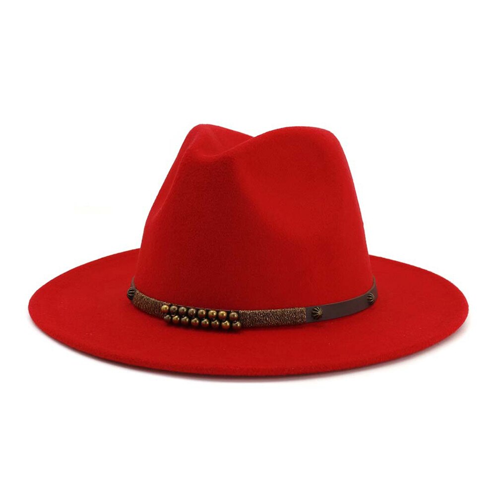 Men Women Fedora Hat With Belt Wide Brim Hat Ladies Winter Hat Pop Jazz Hat: Red