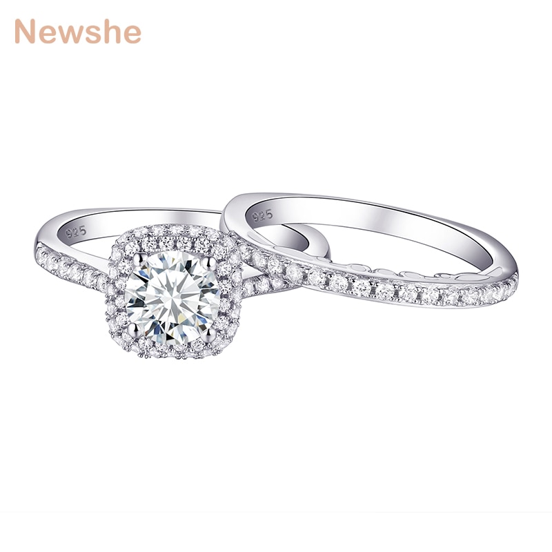 Newshe 2 Pcs Halo Hochzeit Ring Set Trendy Schmuck 925 Sterling Silber 1,6 Ct Runde AAAAA CZ Engagement Ringe Für frauen 1R0031