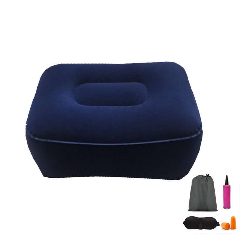 Pvc Vlucht Slapen Voetsteun Kussen Rust Kussen Op Vliegtuig Auto Bus Kussen Opblaasbare Reizen Voetsteun Kussen Voet Pad: Navy Blue Set