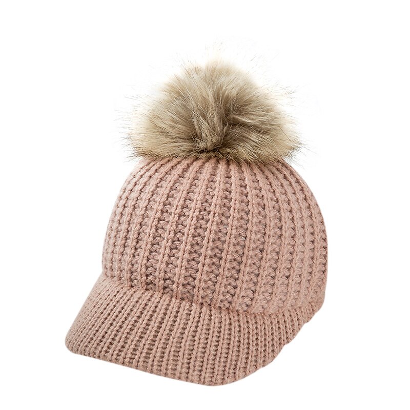 Stickad babymössa pompom vinterkeps för barn justerbar solid baby vintermössa tillbehör barnmössa för 2-5 år 1pc: Rosa babyhatt
