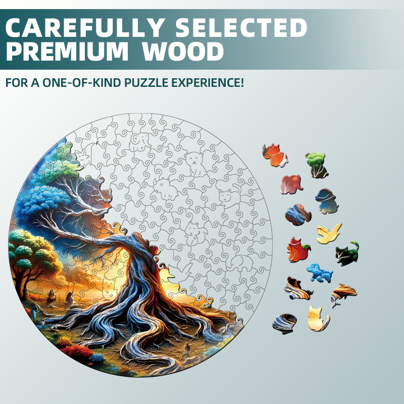 Colourful Tree Wooden Puzzle for Adults, Unique Shaped Pieces, Exquisite Box, Brain Exercise, Room Decor,