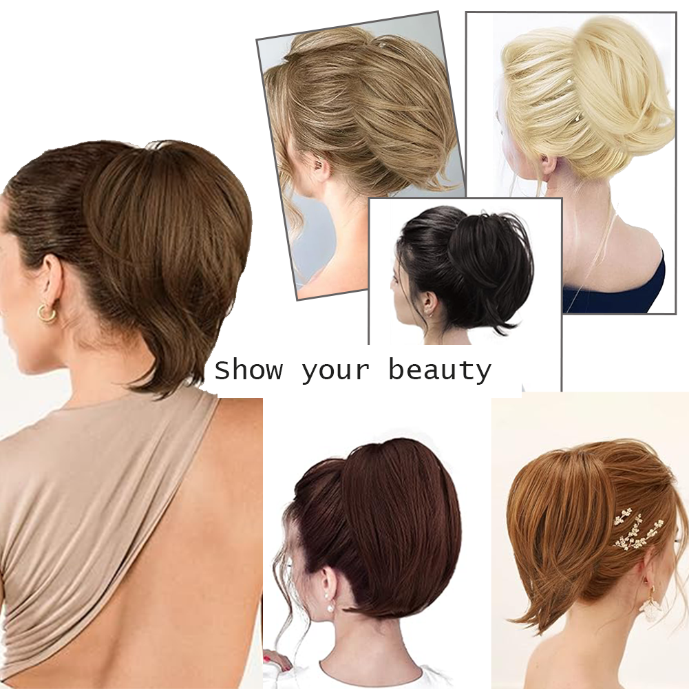 Messy Hair Bun Synthetic Hairpieces for Women Short Bun Tousled Synthetic Elastic Scrunchies Hairpiece for Women Girls