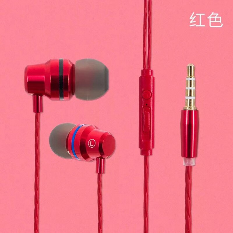 Bedrade oortelefoon voor huawei honor oppo 10, 9 lite 8, 7 plus, in-ear, zware bas, stereogeluid, oordopjes voor gaming, oordopjes met microfoon: Rood
