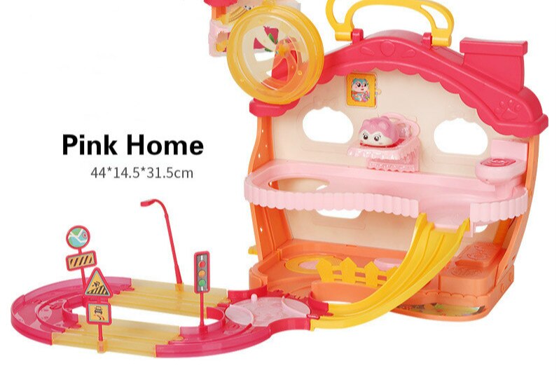 Electric Hamster Grow House Elven Track Car Set Children Play House Educational Scene Toy For Kids: Pink Home