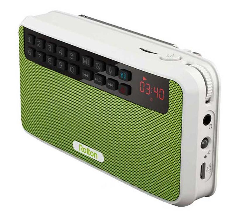 Rolton E500 Mini Bluetooth Speaker Box Support Bluetooth Phone Call/TF Card/MP3/FM Radio/Earphones/LED Light/loudspeakers/REC: Green