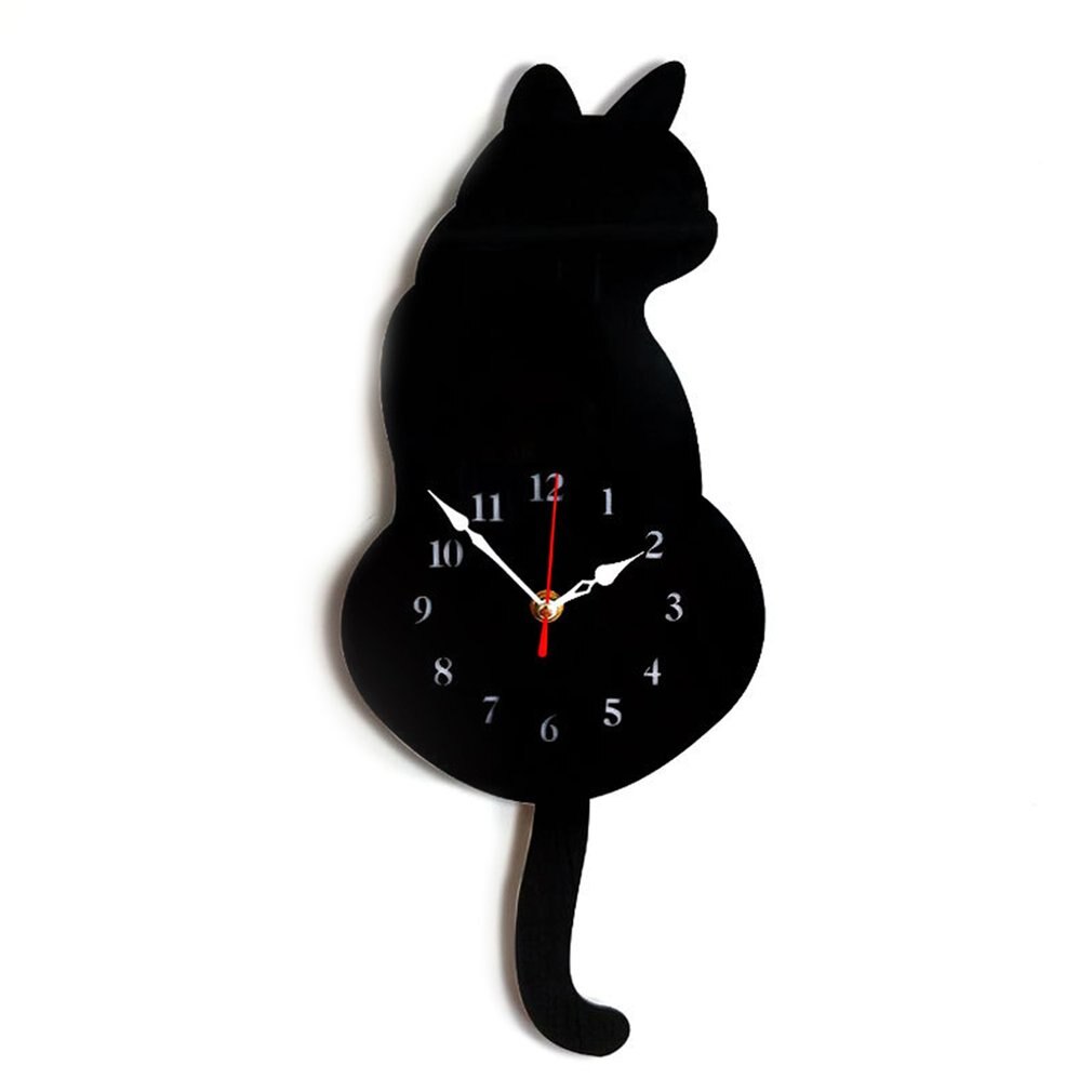 Home Decoration Living Room Wagging Tail Cat Wall Clock Acrylic Wall Clock Modern Cute Cat Clock Move Silence: Black