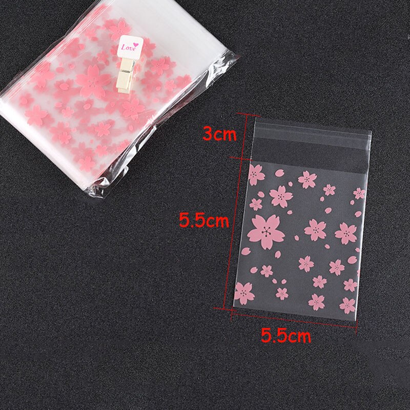 100Pcs Pink Plastic Self-Adhesive Bags for Jewelry Display Baking Food Seal Bag Wedding Bags Handmade Biscuit Packaging: 5.5x5.5cm