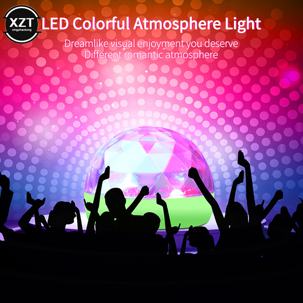 Luz de ambiente de coche controlado por voz por USB, lámpara de escenario para DJ, Bola de discoteca, para teléfono Android de Apple