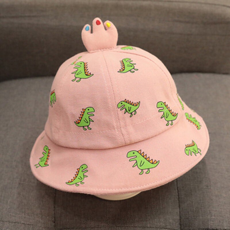 Cute Cartoon Baby Hat Dinosaur Printed Kids Girl Boy Bucket Cap Spring Summer Outdoor Children Toddler Fisherman Beach Sun Hat: pink