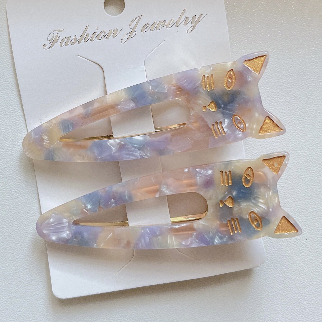 Clip de pico de pato con forma de gato de acetato, 2 piezas, horquillas acrílicas multicolores, accesorios para el cabello: 5