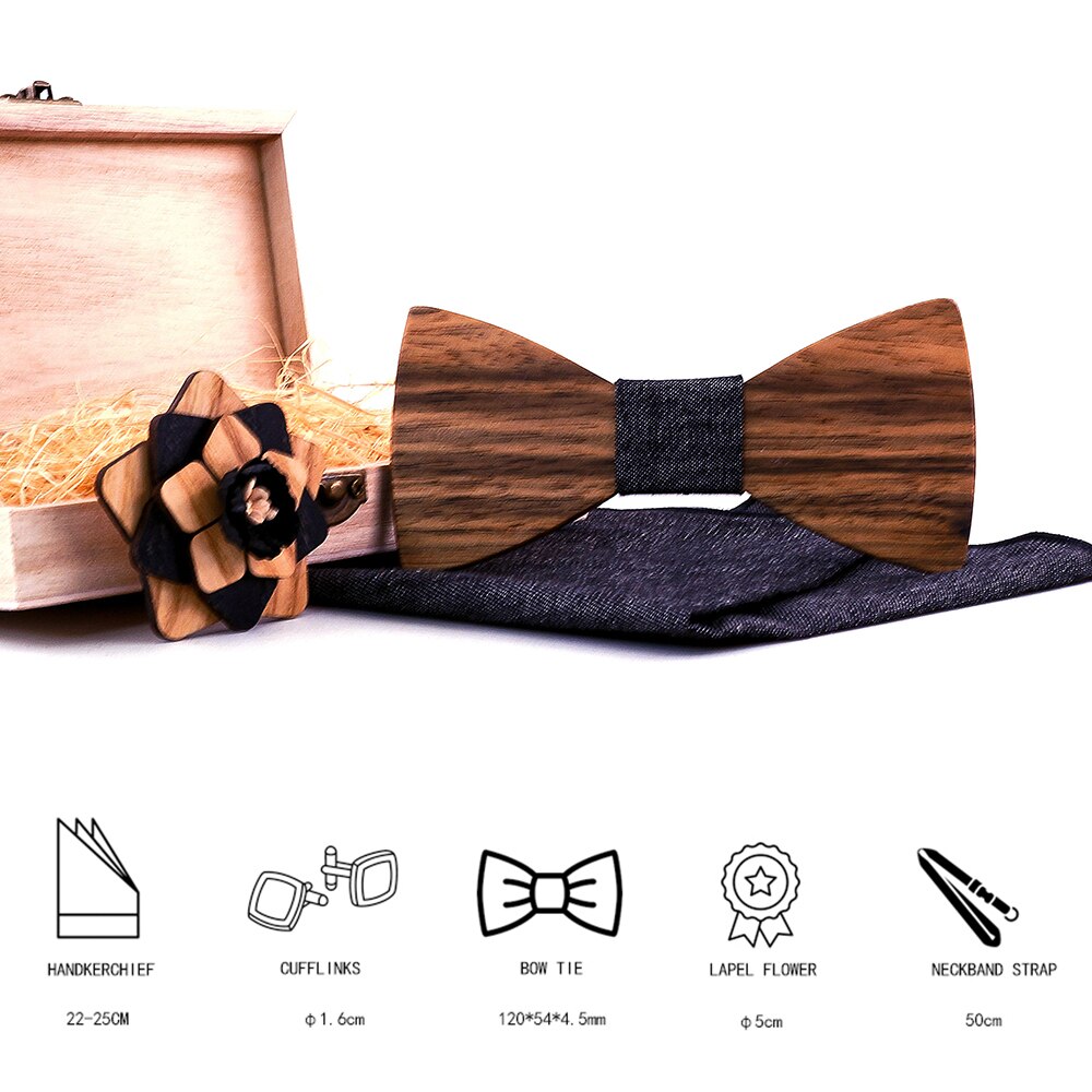 Pajarita de madera Natural de Original para hombre, broche exquisito hecho a mano, conjunto de caja de de madera para boda