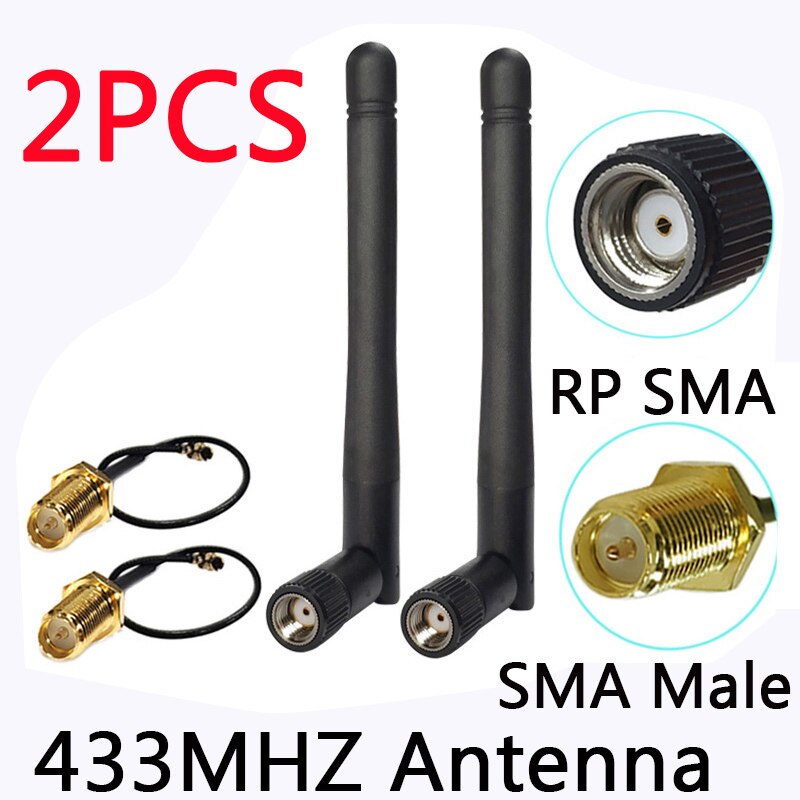 433Mhz Antenna 3dbi lora GSM 433 IOT SMA Male Connector Aerial antena 433m RP-SMA SMA female to Ufl./IPX Extension Pigtail Cable: 2PCS F