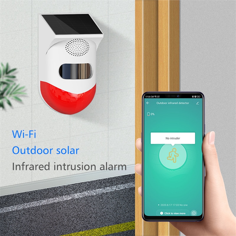 WiFi Infrared Alarm Solar Indoor and Outdoor Infrared Alarm 120dB Solar Remote Control for Home Security System