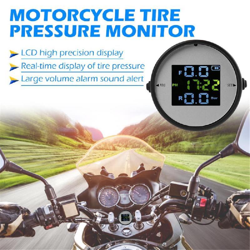 Wireless LCD Motorcycle Tire Pressure Monitoring System TPMS External Sensor Realtime Monitor Time Display Tire Pressure Gauge