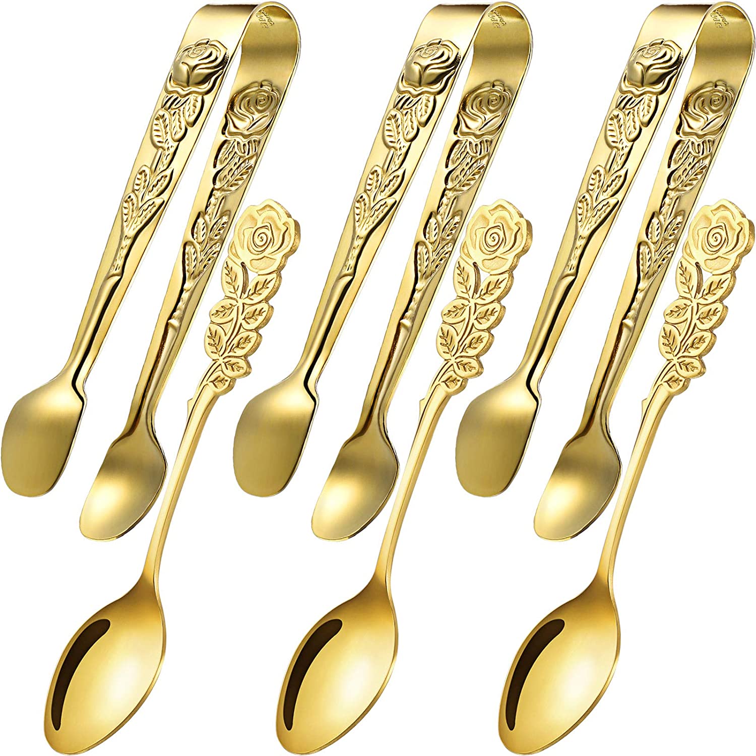 3 Pairs Suiker Lepel Tang Rose Suiker Tang Voorgerechten Tang Bloem Suiker Koffie Serveerlepels Voor Thee Koffie Party Keuken bar: Gold 6pcs
