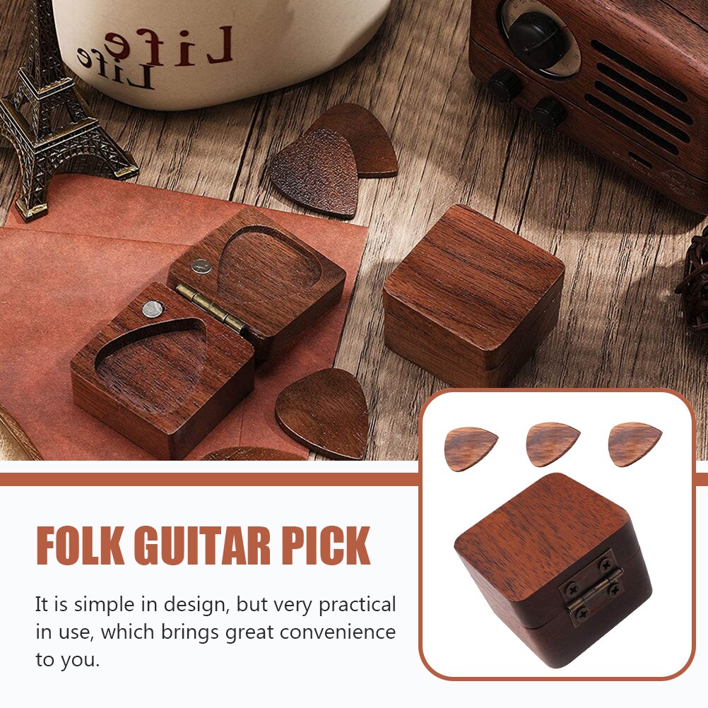 1 Set Guitar Picks with Wooden Case Electric Guitar Picks Instrument Accessories