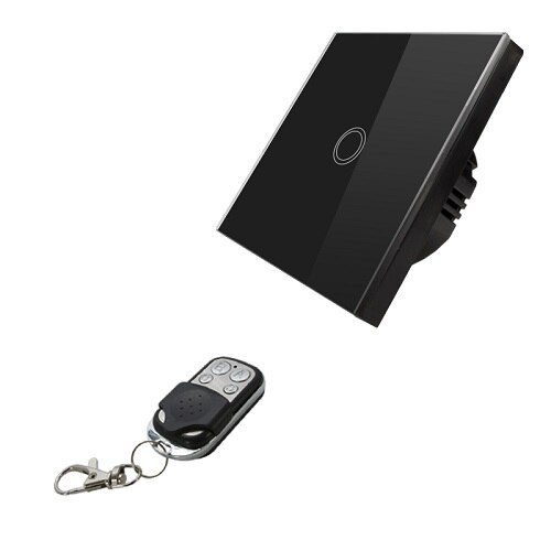 EU Standard VHOME Smart Touch Switch 2 Gang 1 Way,White Crystal Glass Switch Panel Sensor Switch with Wireless RF433Mhz Remote: black 1 gang