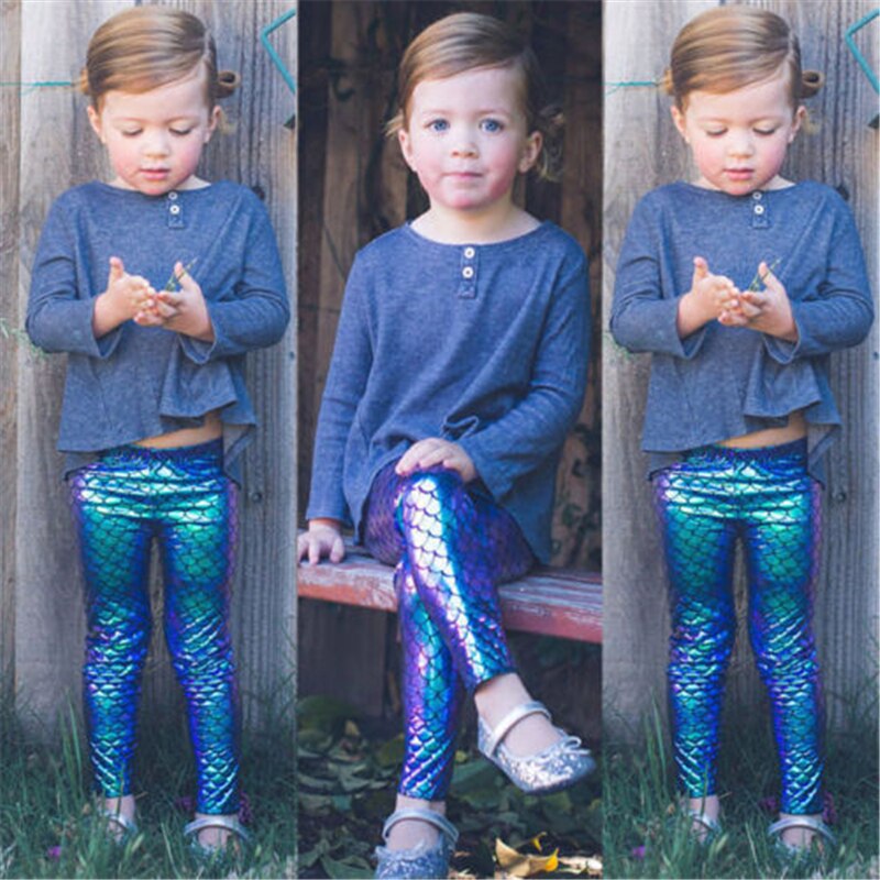 TrendyFashion Meisjes glanzende zeemeermin legging kinderen metallic vis schaal panty zeemeermin broek, Paars, 11-12 jaar