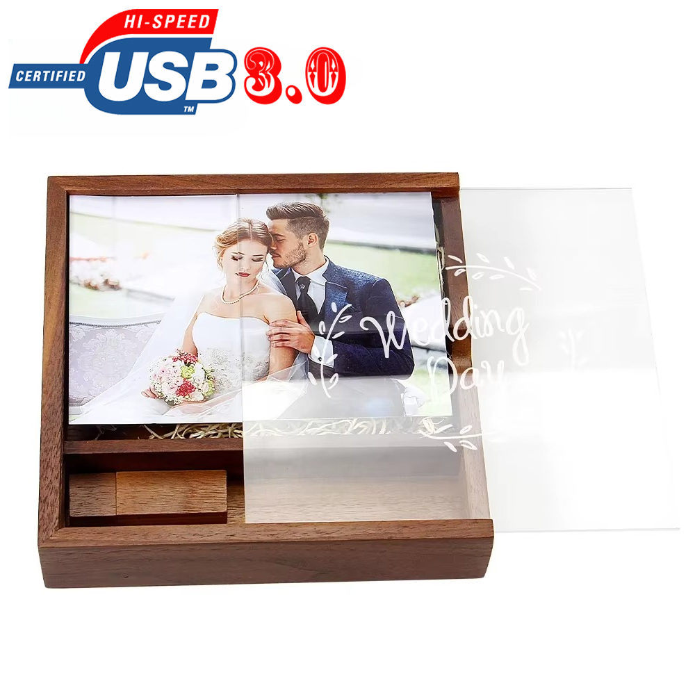 Snelle usb 3.0 flashdrive 128gb fotoalbum houten doos gratis logo op maat fotografie bruiloft jubileum externe