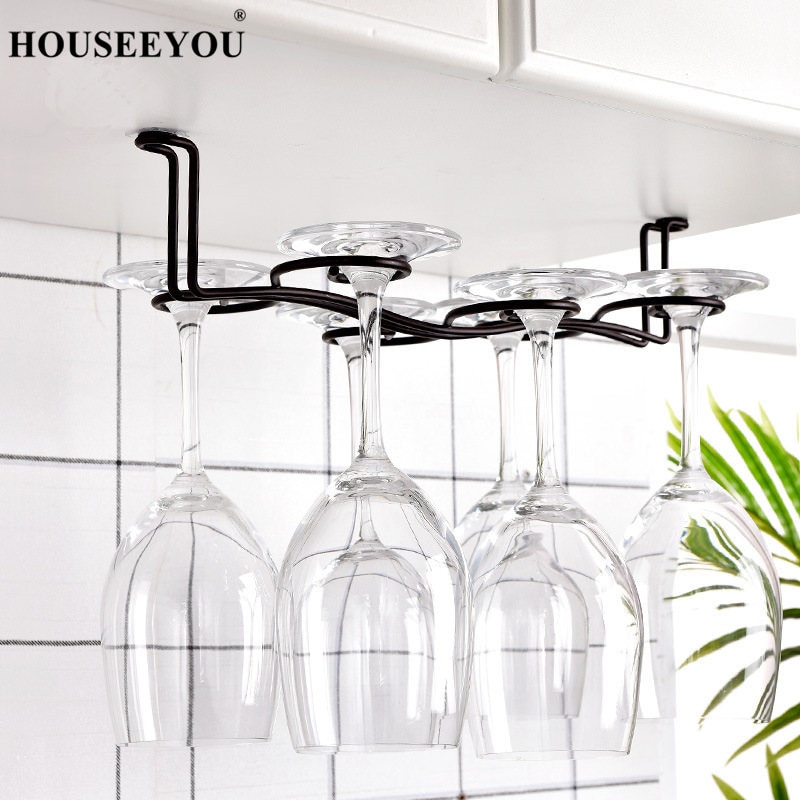Jern kunst køkken 6 glas vin glas stativ metal håndværk bæger bøjle hylde vin glas holder dekorativ stilk tilbehør bar tilbehør