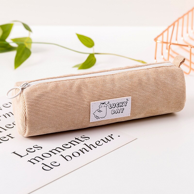 Korean School Pencil Case Kawaii Pen Case for Girls Boys Corduroy Zipper Pencilcase Stationery Cute School Office Supplies: orange