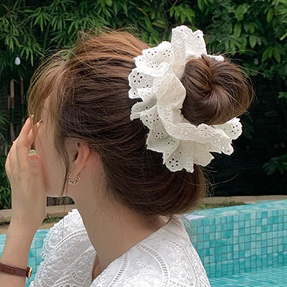 Oversized Lace French Hair Scrunchie For Women Elastic Ponytail Holder Headbands Korean Hair Bands Elastic Hair Accessories