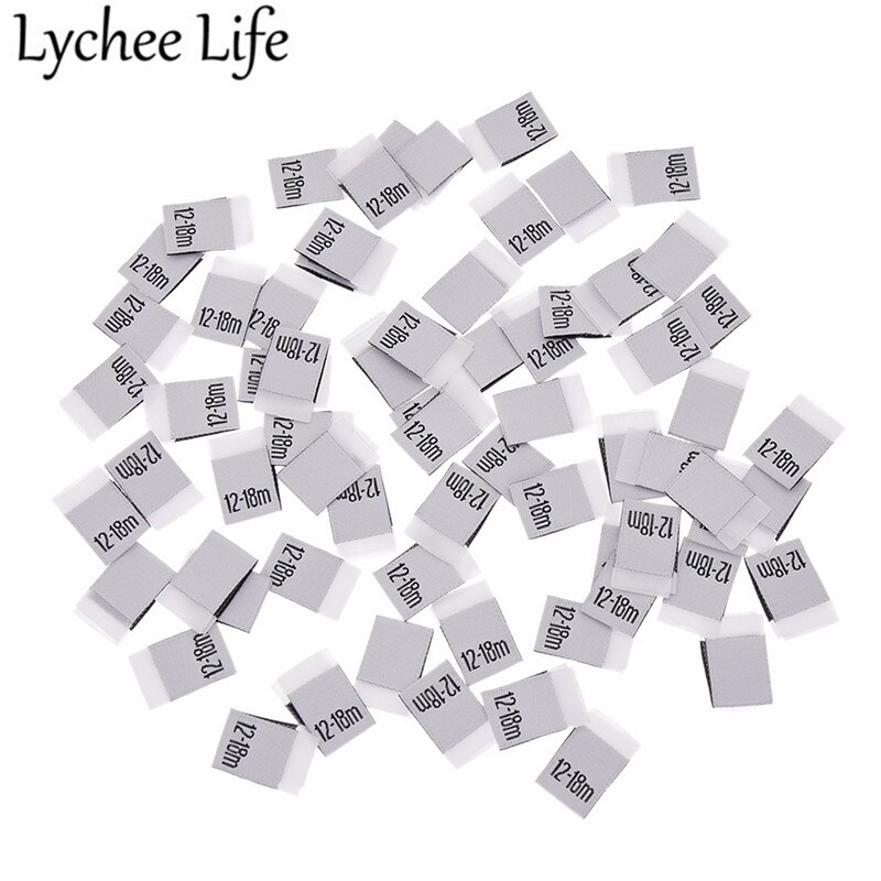 litchi liv 100 stk baby klær størrelse etikett polyester brev trykte etiketter håndlaget diy klær sy stoff tilbehør: 12-18m