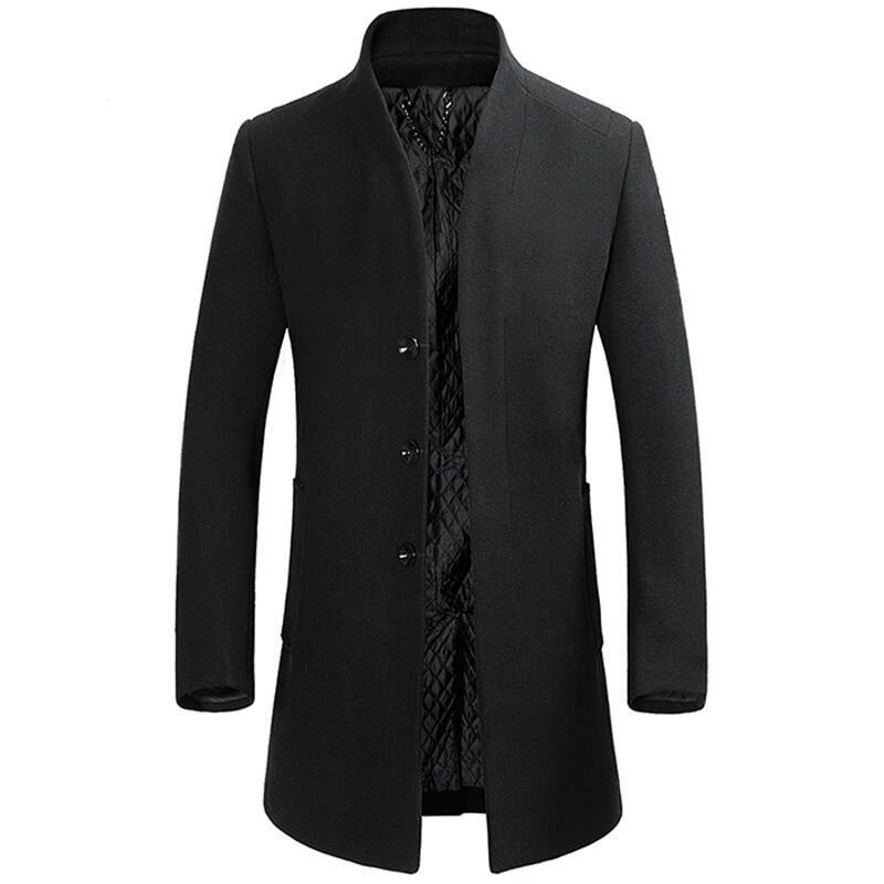 BOLUBAO Winter Men Wool Blends Coats Brand Men's Trench Coat Slim Fit Tops Casual Wool Blends Coat Male: Black / XXXL