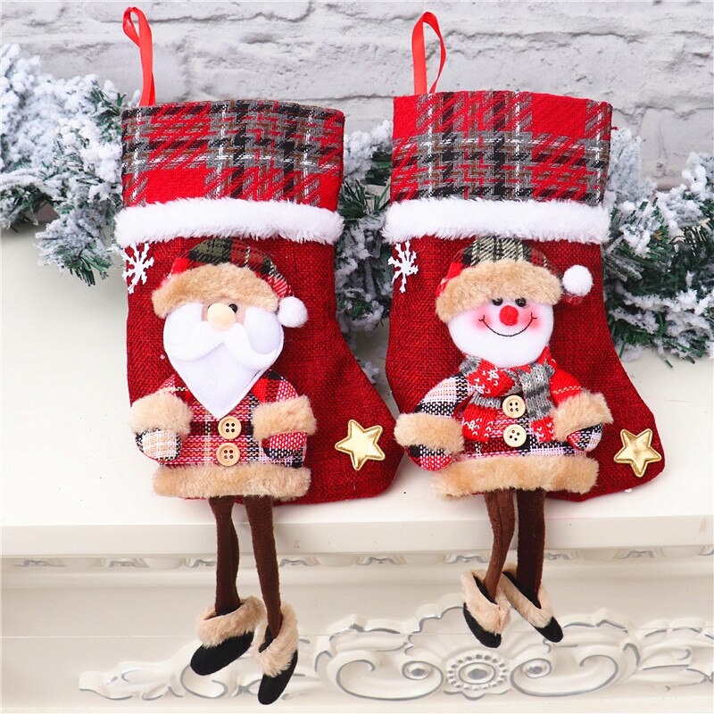 Juletræ opbevaring dekorationer julemanden sokker dukker jute sokker dekoration vedhæng fest hjem boligudsmykning forsyninger