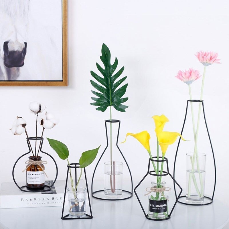 Retro järnlinje bord metall blommor vas solid växthållare moderna nordiska stilar minimalism heminredning järnbord blomvas