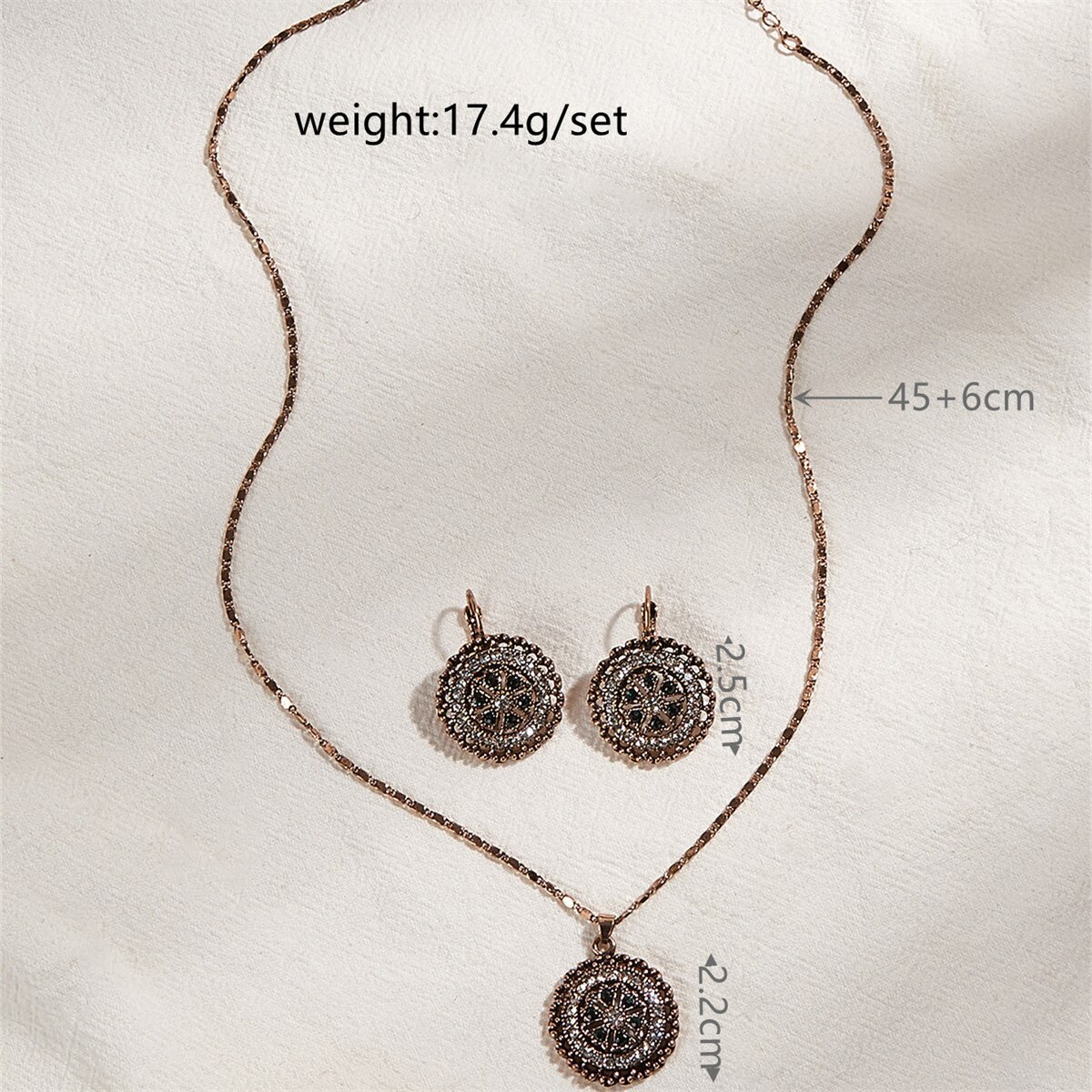 necklace stainless steel jewelry Trendy Vintage Oorbellen Ketting Set, Ronde Patroon Gegraveerde Diamond Earring Ketting, Banket Pendientes Collares