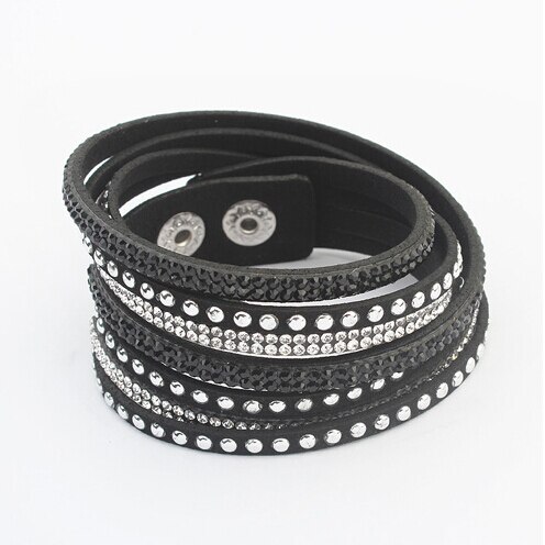 F&U Famous Brand Bracelets Crystal Rivet Multilayers Bracelets Little Swan Brand Different Color Bracelets for Women: Black