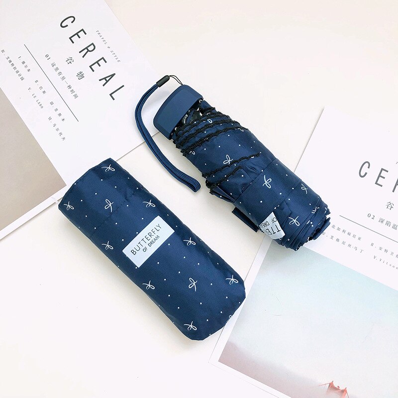 Paraguas plegable superligero y pequeño para mujer, Mini sombrilla de viaje de 220g con bolsillo para lluvia: navy