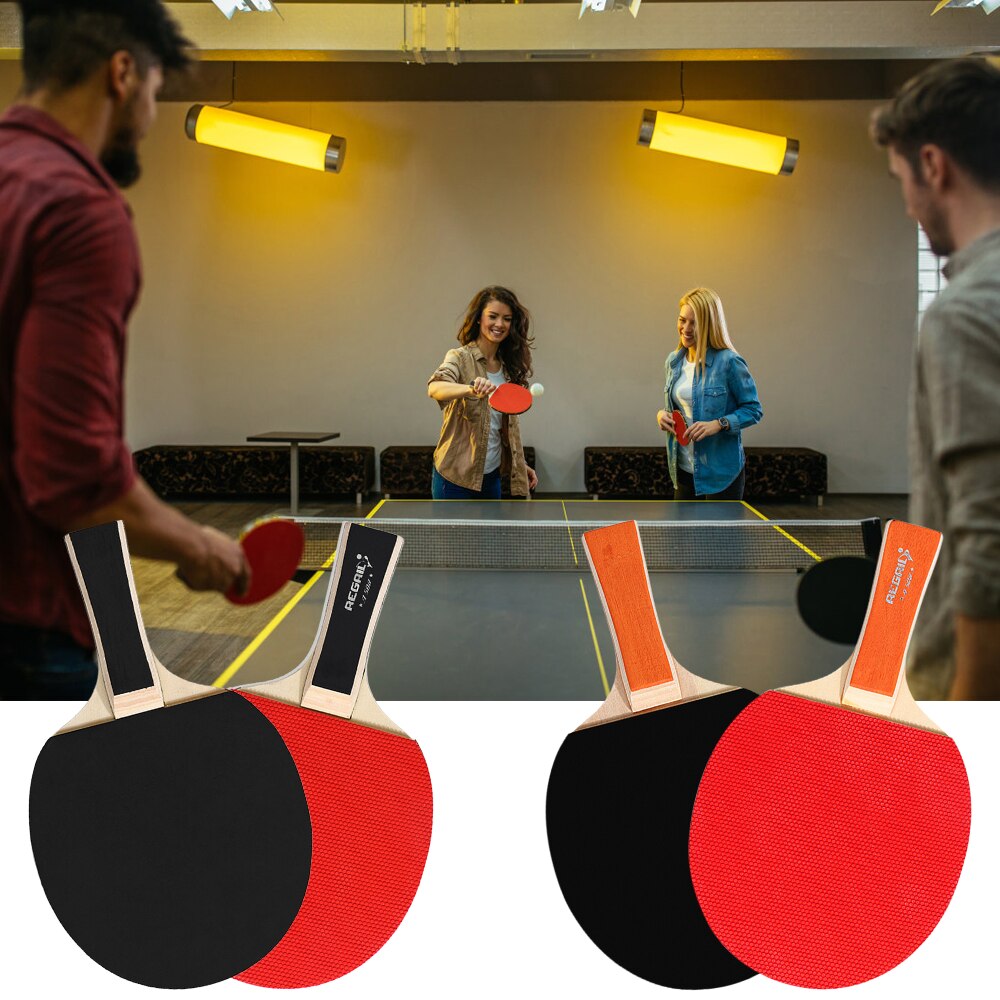 Pingpongbatjes, tafeltennisbatjes, 2 pingpongbats met lange steel, pingpongracketset, racketbundelset met 3 ballen