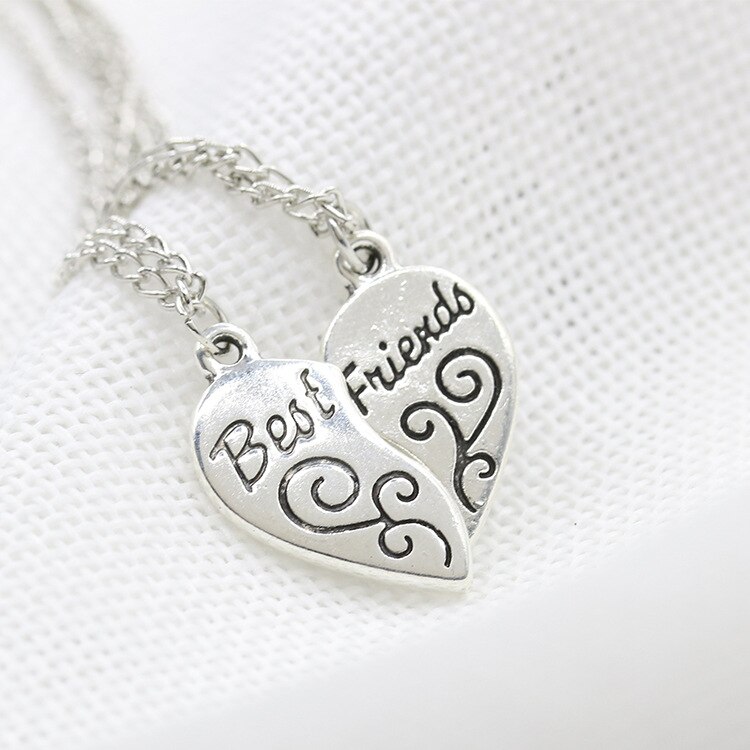 Best Friends gold heart pendant bestie heart Mosaic pendant engraved necklace