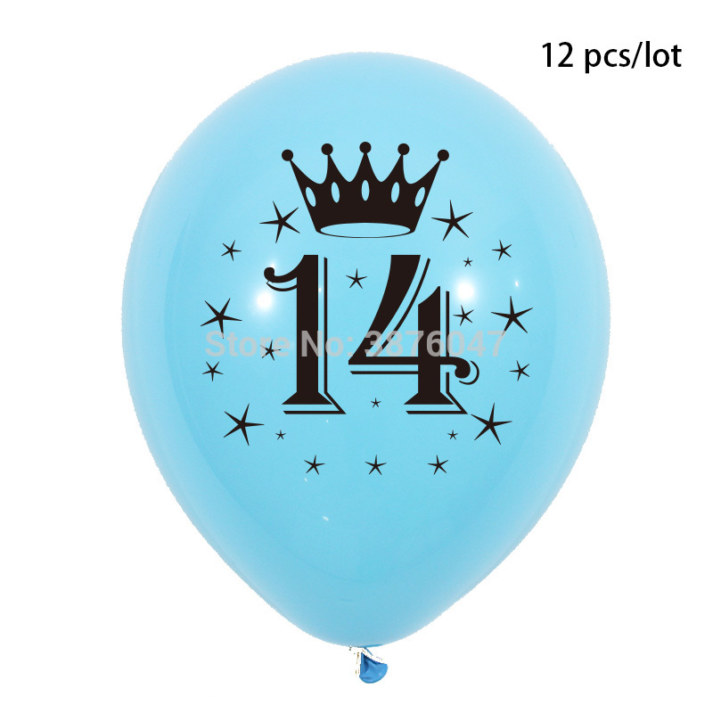 12 Stks/partij 11 12 13 14 15 Jaar Verjaardag Ballon Kids Jongen Meisje Verjaardagsfeestje Decoraties Gelukkige Verjaardag Verjaardag Ballonnen: Blue 14