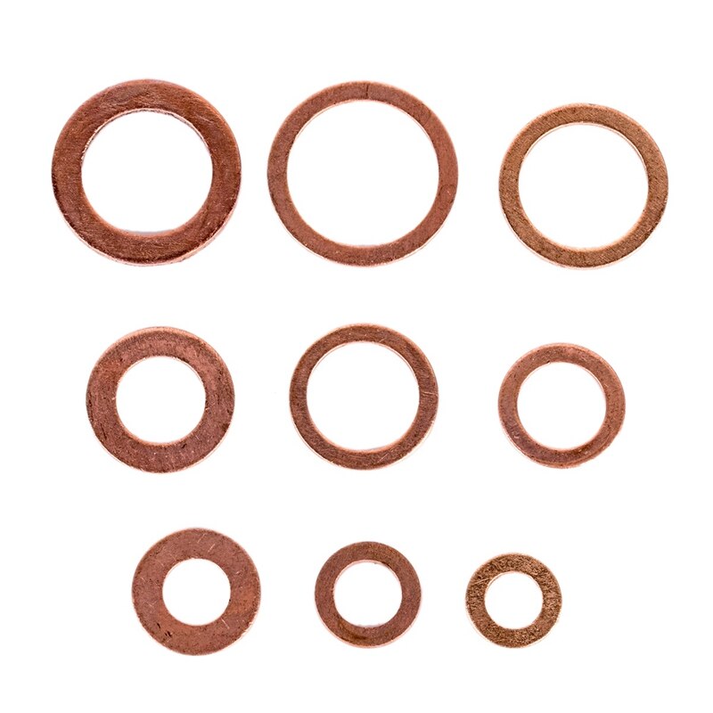 200Pcs 9 Sizes Copper Washer Gasket Set Flat Ring Seal Assortment Kit M5-M14 CAO