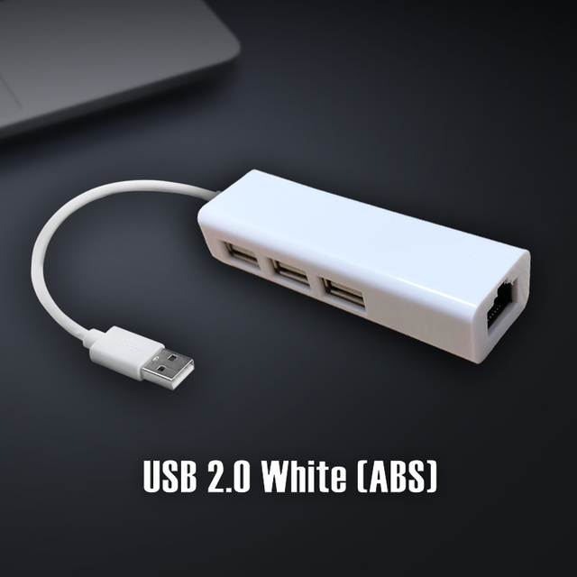 USB hub 2.0 3 ports to RJ45 10/100Mbps Lan Network USB Ethernet Adapter Splitter for Laptop Computer Mac iOS Android: white