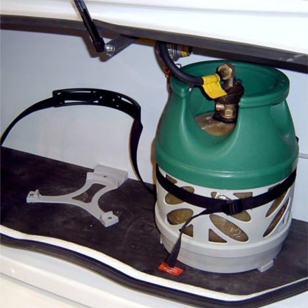 Durable Propane Tank Mounting Bracket with Ground Foot-Secure Liquid Gas Bottle Holder for Travel Trailers and Motorhomes