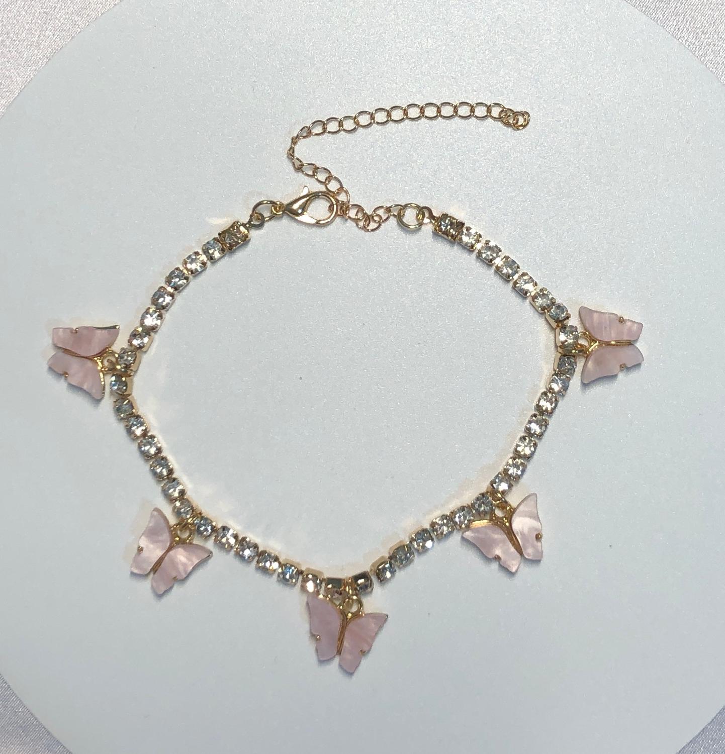 Tobillera con diamantes de imitación para mujer, colgante de mariposa, para playa, cristales, mariposa, tobillera con cadena para pierna, joyería Bohemia
