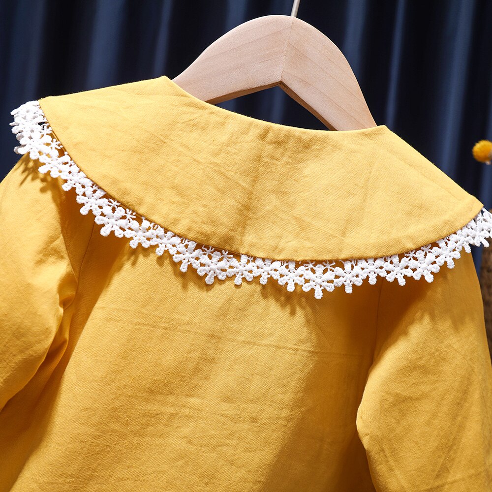 Blusa de algodão para bebês meninas, camisa branca para crianças manga comprida para escola primavera e outono