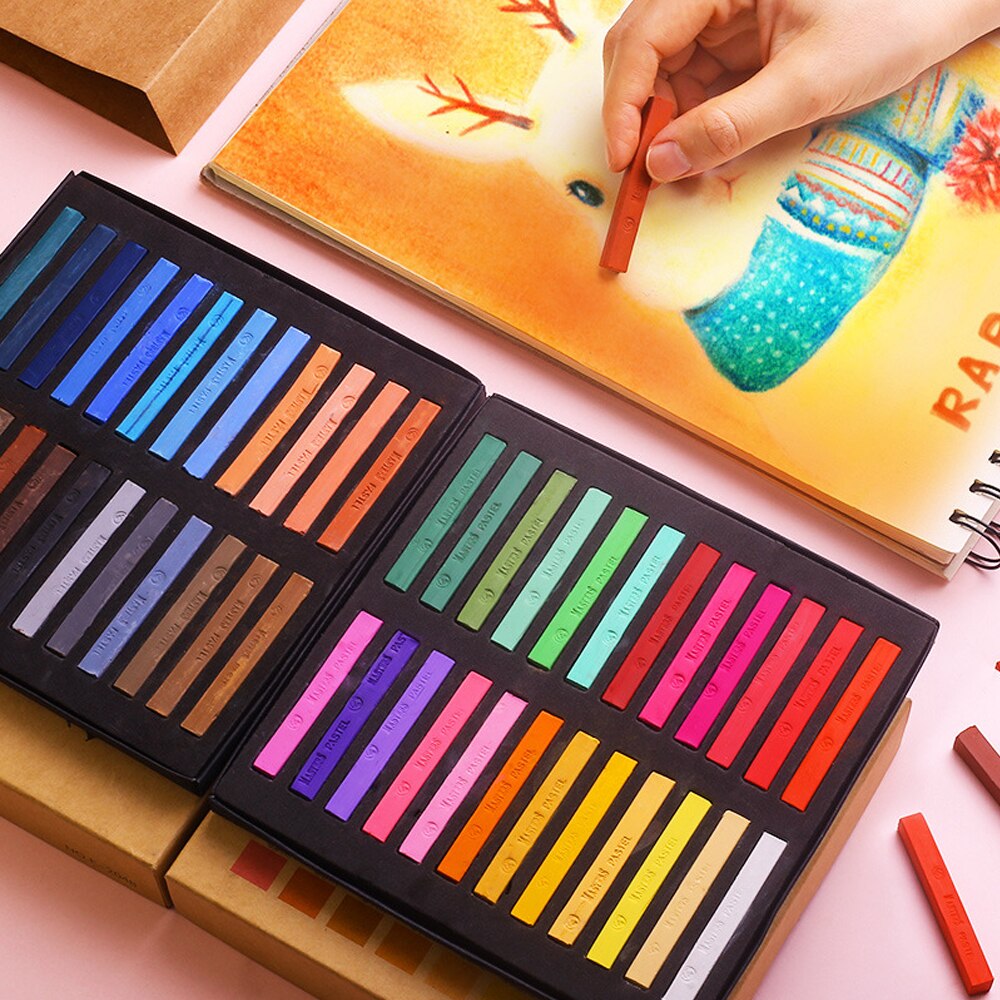 Juego de Pastel cuadrado de 12/24/36/48 colores, palos Pastel de tiza suave y seco para artista, no tóxicos para suministros de pintura de dibujo artístico