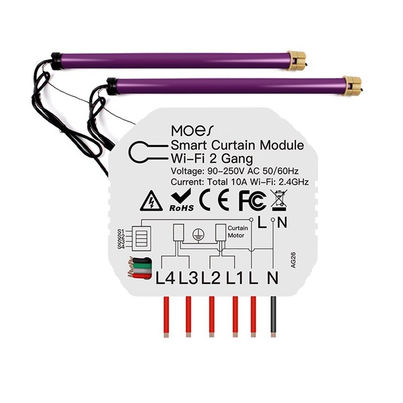 Tuya Smart Wifi 2 Gang Double Curtain Blind Switch Module Roller Shutter Electric Motor Smart Life App With Home Alexa: Default Title