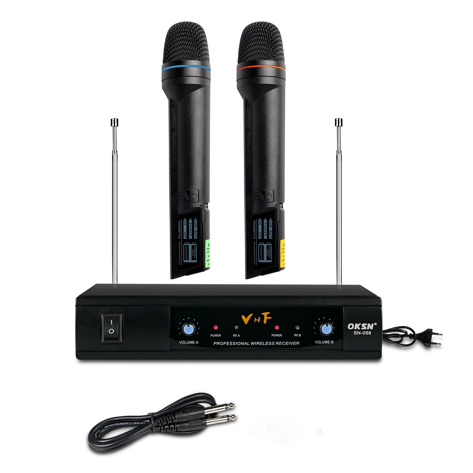 2 Channels VHF Wireless Microphone Dynamic Mic Karaoke system1/4&#39;&#39; Output for Church Party Show