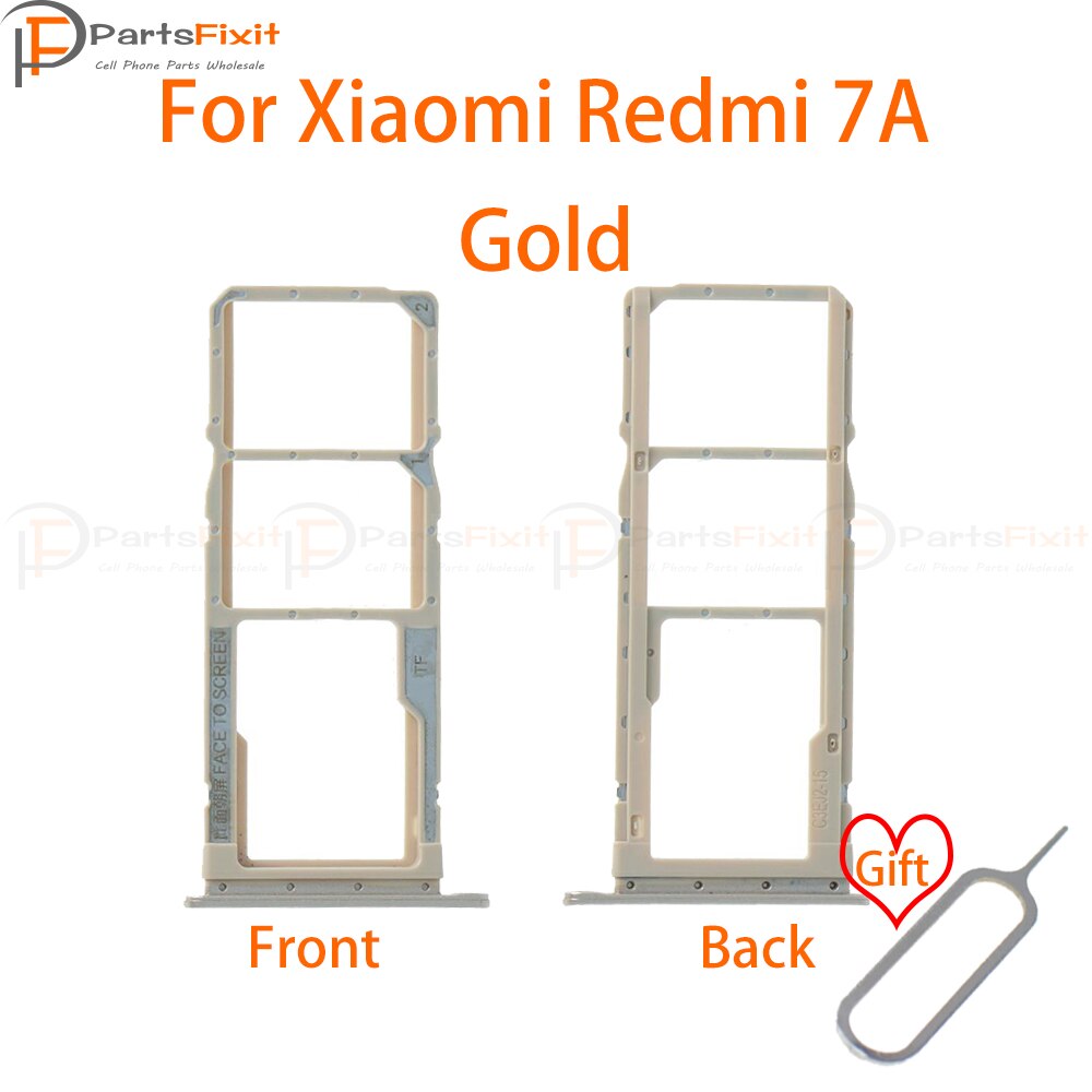 Plateau de carte SIM pour Redmi 7A, fente de carte SIM, adaptateur de fente de carte, pièces de rechange avec broche d'éjection gratuite: Gold