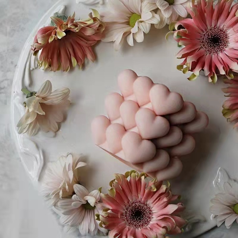 Moule en Silicone pour bougie en forme de cœur, Cube d'amour, pour décoration de bureau faite à la main, en résine époxy de gypse, aromathérapie