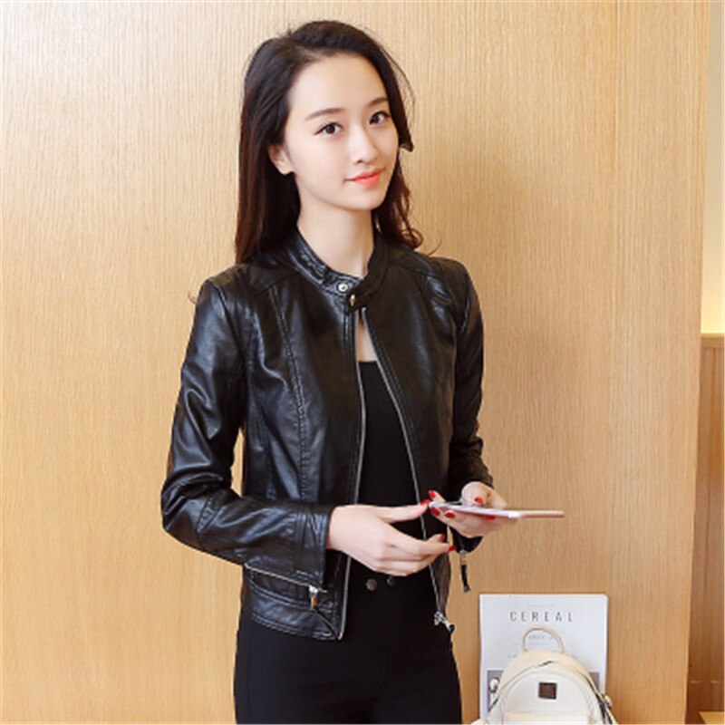 spring black leather jacket women faux leather biker jacket plus size PU jaqueta de couro feminina HH007