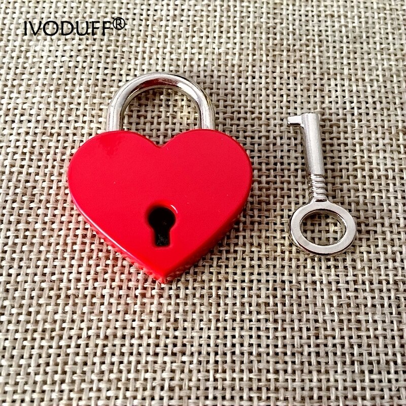 1 pièce coeur rétro métal mini cadenas sac valise valise clé serrure avec clé: Rouge